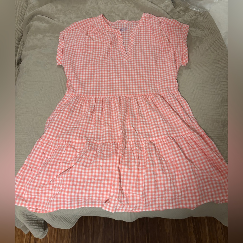 Vineyard Vines Pink Gingham Tiered Short Sleeve Dress - Picture 6 of 8